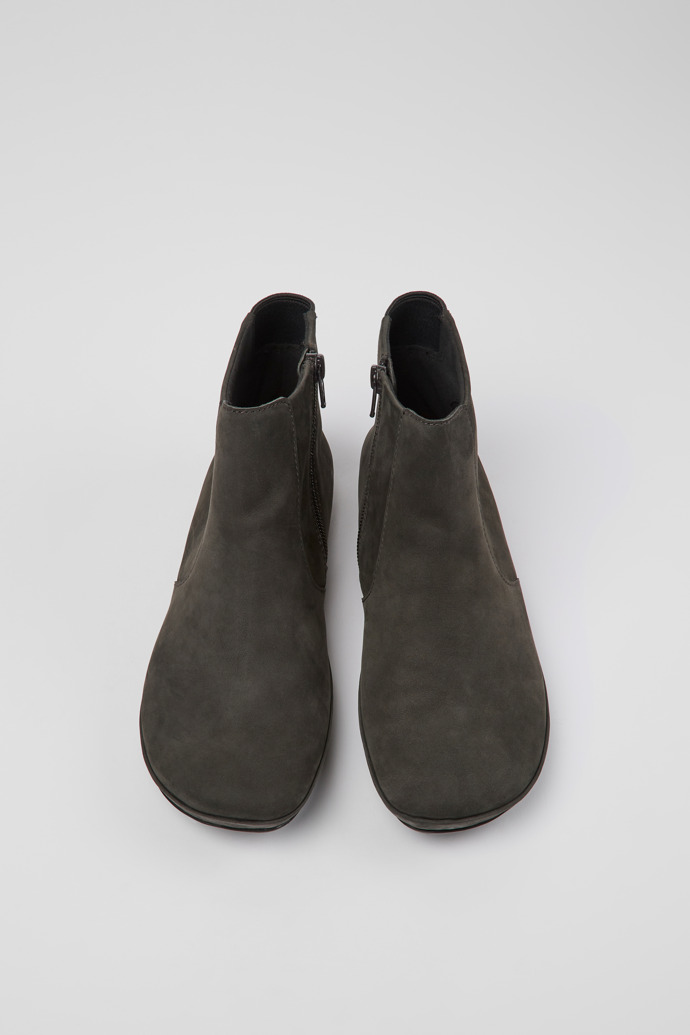 Overhead view of Right Gray nubuck ankle boots for women