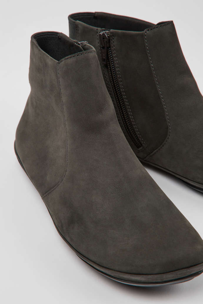 Close-up view of Right Gray nubuck ankle boots for women