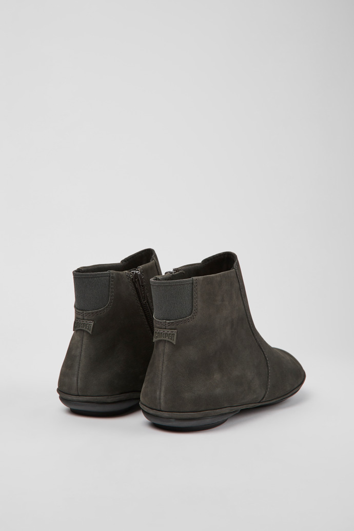 Back view of Right Gray nubuck ankle boots for women