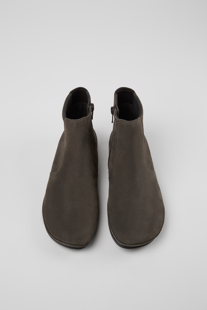 Overhead view of Right Gray nubuck ankle boots for women