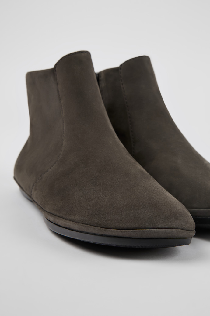 Close-up view of Right Gray nubuck ankle boots for women