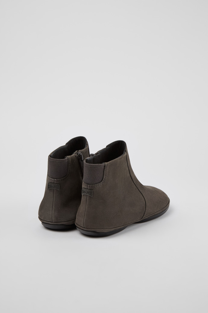 Back view of Right Gray nubuck ankle boots for women