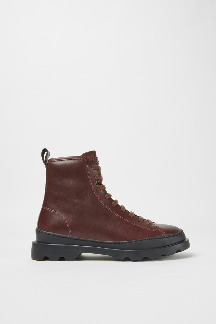 Side view of Brutus Burgundy leather lace-up boots