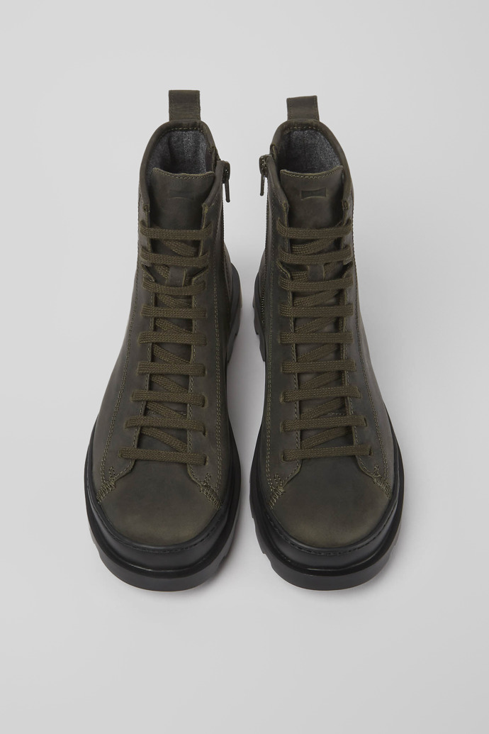 Overhead view of Brutus Dark green waxed nubuck lace-up boots