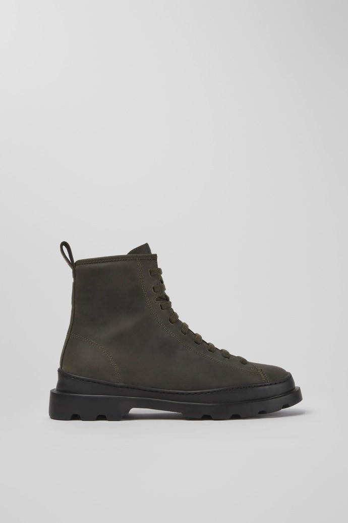 Side view of Brutus Dark green waxed nubuck lace-up boots