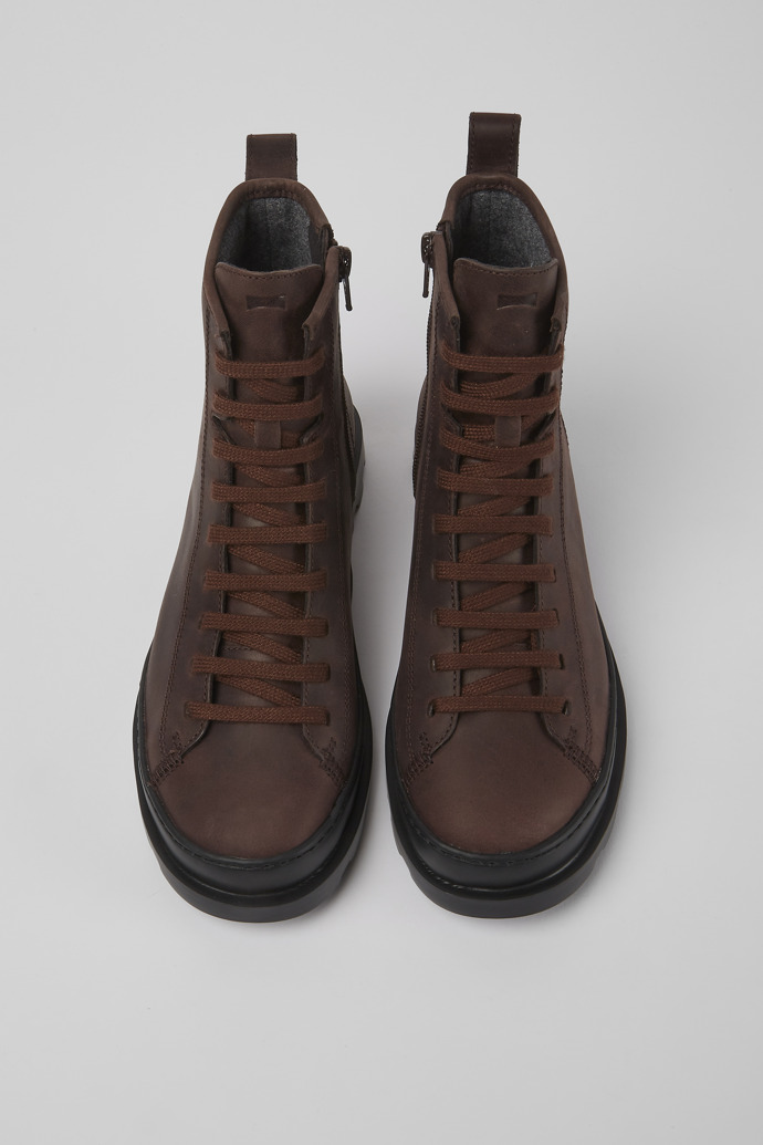 Overhead view of Brutus Brown nubuck lace-up boots