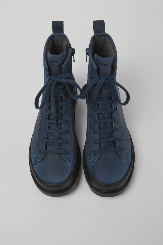 Overhead view of Brutus Blue waxed nubuck lace-up boots