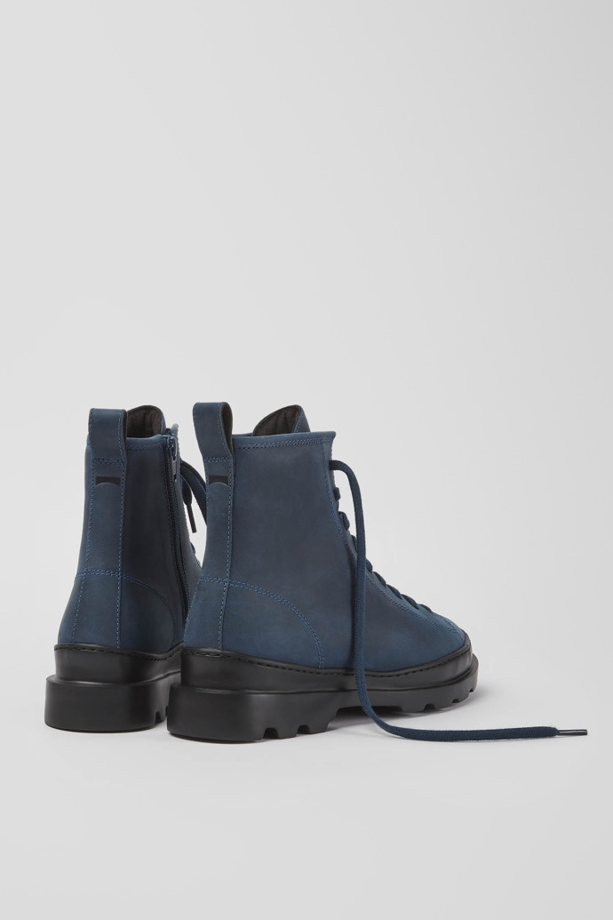 Back view of Brutus Blue waxed nubuck lace-up boots