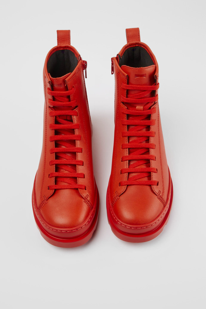 Overhead view of Brutus Red leather lace-up boots