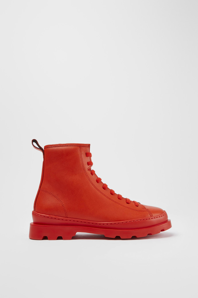 Side view of Brutus Red leather lace-up boots