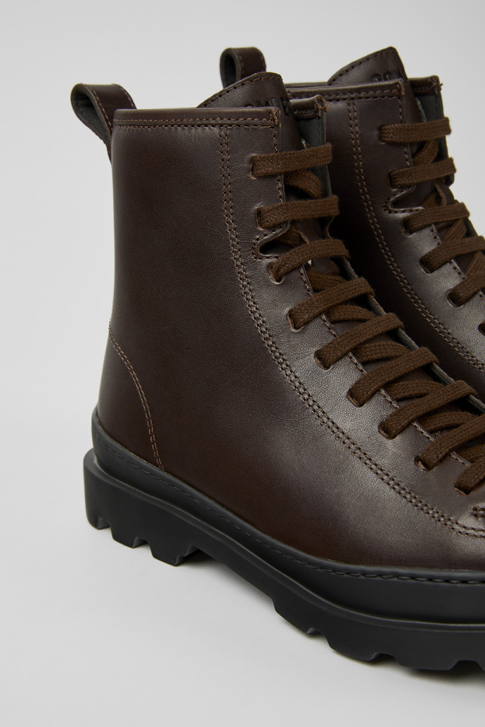 Close-up view of Brutus Dark brown leather ankle boots for women
