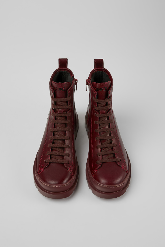 Overhead view of Brutus Burgundy leather ankle boots for women