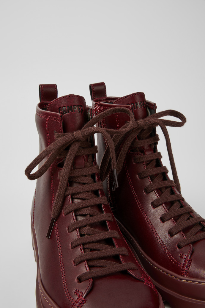 Close-up view of Brutus Burgundy leather ankle boots for women