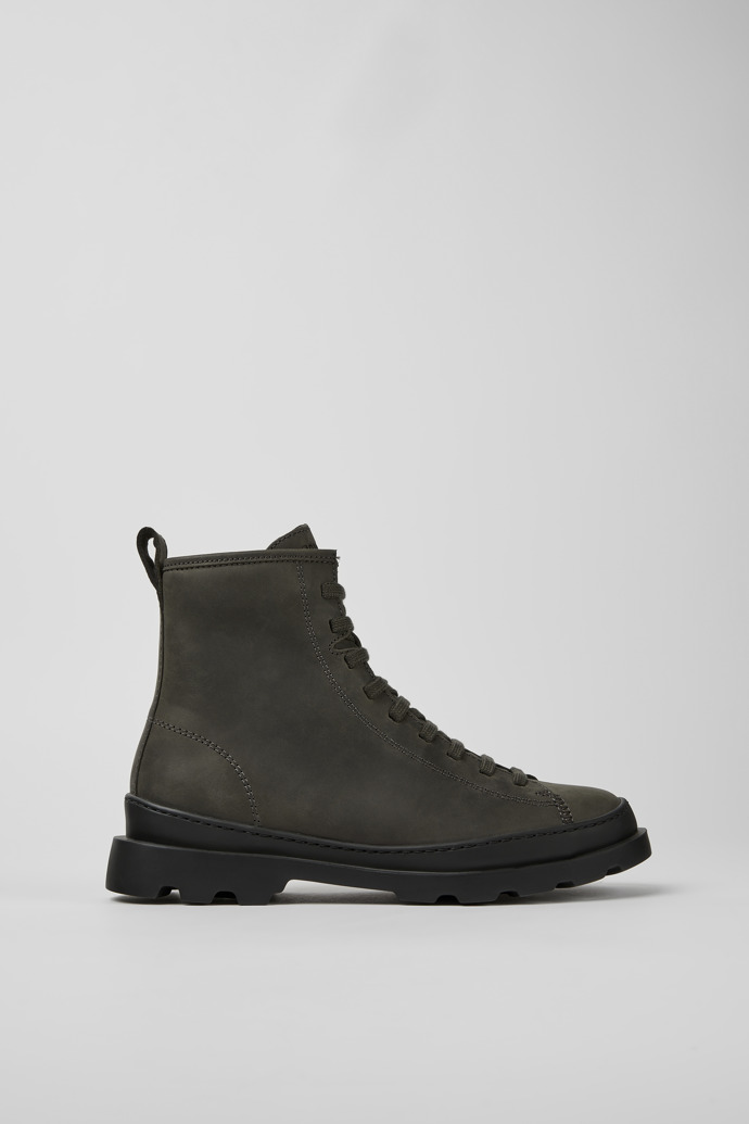 Side view of Brutus Dark gray nubuck ankle boots for women