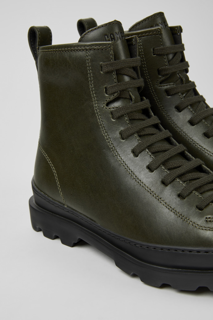 Close-up view of Brutus Dark green leather ankle boots for women