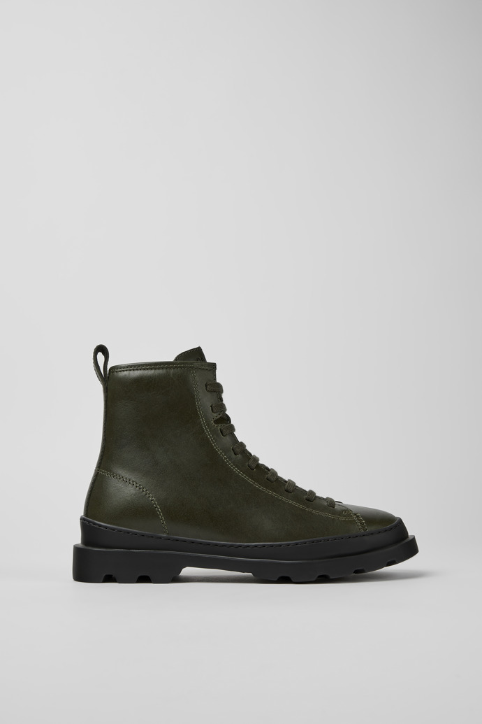 Side view of Brutus Dark green leather ankle boots for women