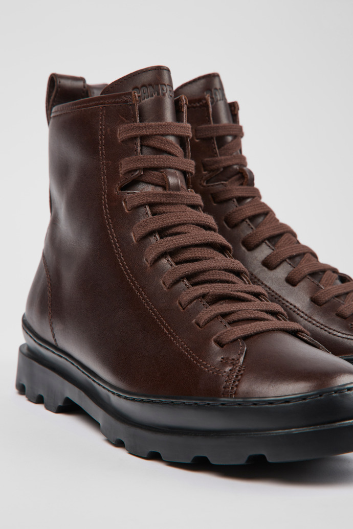 Close-up view of Brutus Burgundy lace-up boots for women