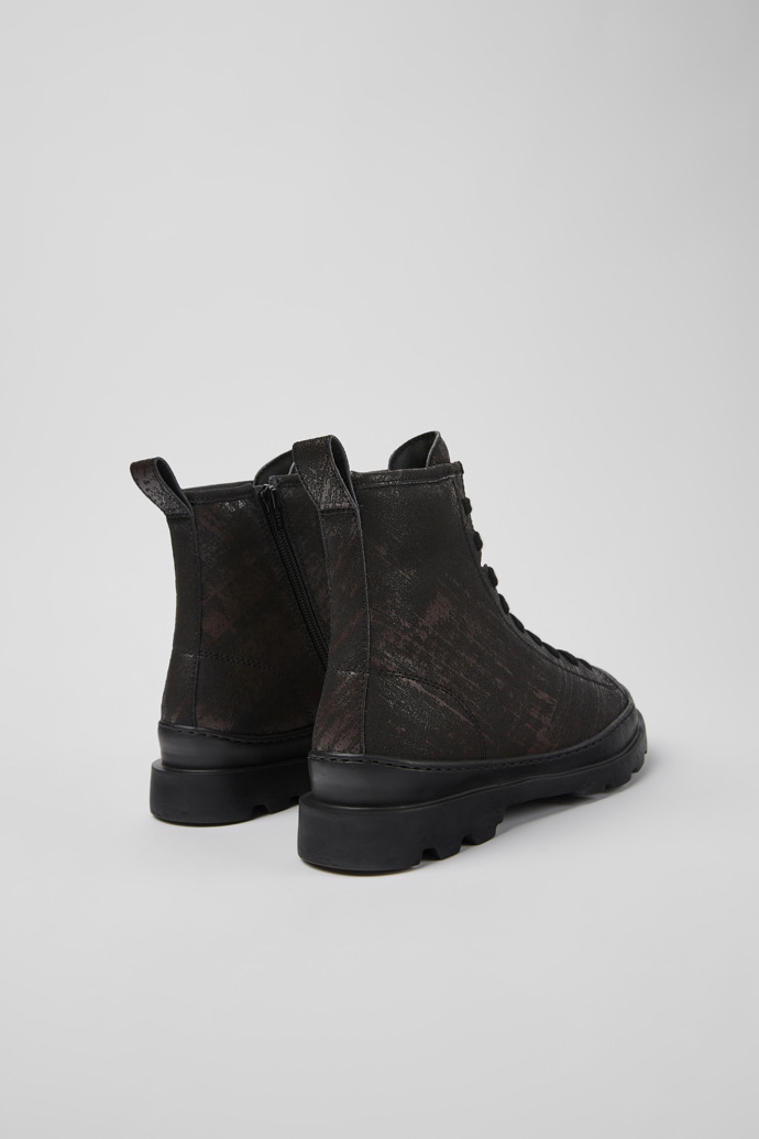 Back view of Brutus Black-brown brushed nubuck boots for women
