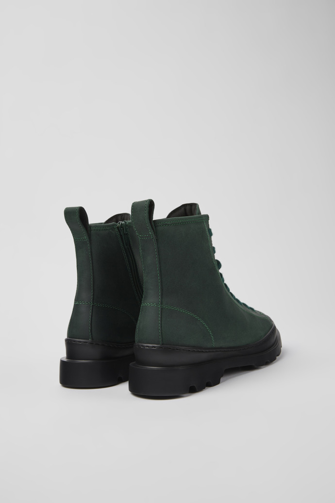 Back view of Brutus Green nubuck lace-up boots for women