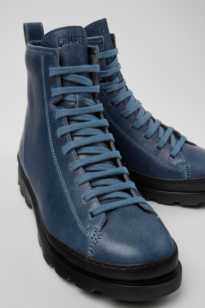 Close-up view of Brutus Blue leather boots for women