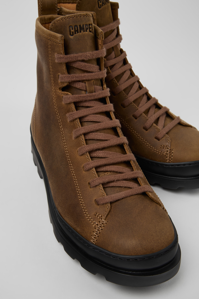 Close-up view of Brutus Brown nubuck boots for women