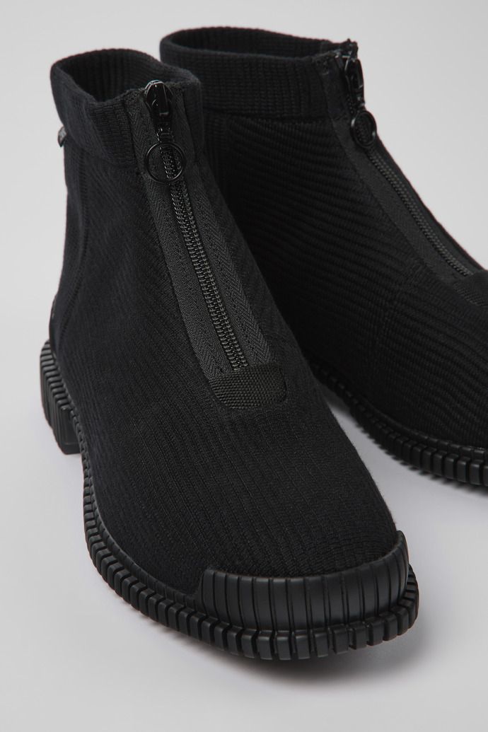 Close-up view of Pix Black Textile Zip Bootie for Women