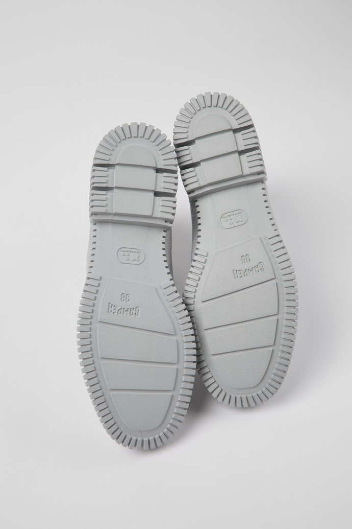 The soles of Pix Gray Textile Zip Bootie for Women
