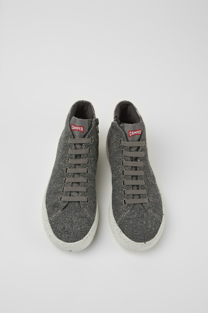 Overhead view of Peu Touring Gray and black recycled wool sneakers for women