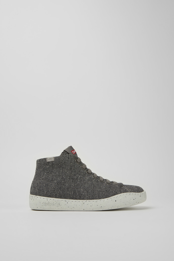 Side view of Peu Touring Gray and black recycled wool sneakers for women