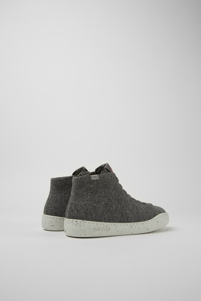 Back view of Peu Touring Gray and black recycled wool sneakers for women