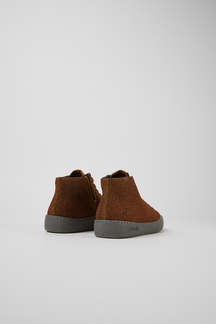 Back view of Peu Touring Brown and black recycled wool sneakers for women