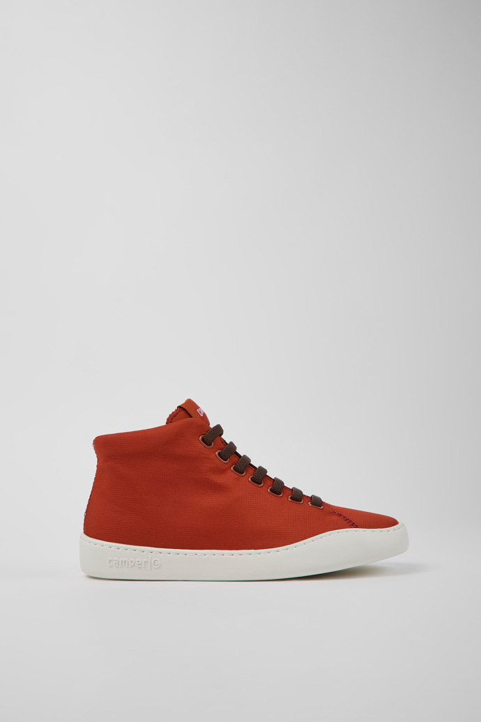 Side view of Peu Touring Red recycled PET sneakers for women