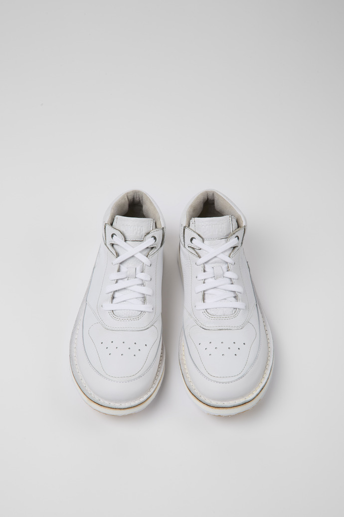 Overhead view of ReCrafted White leather sneakers for women