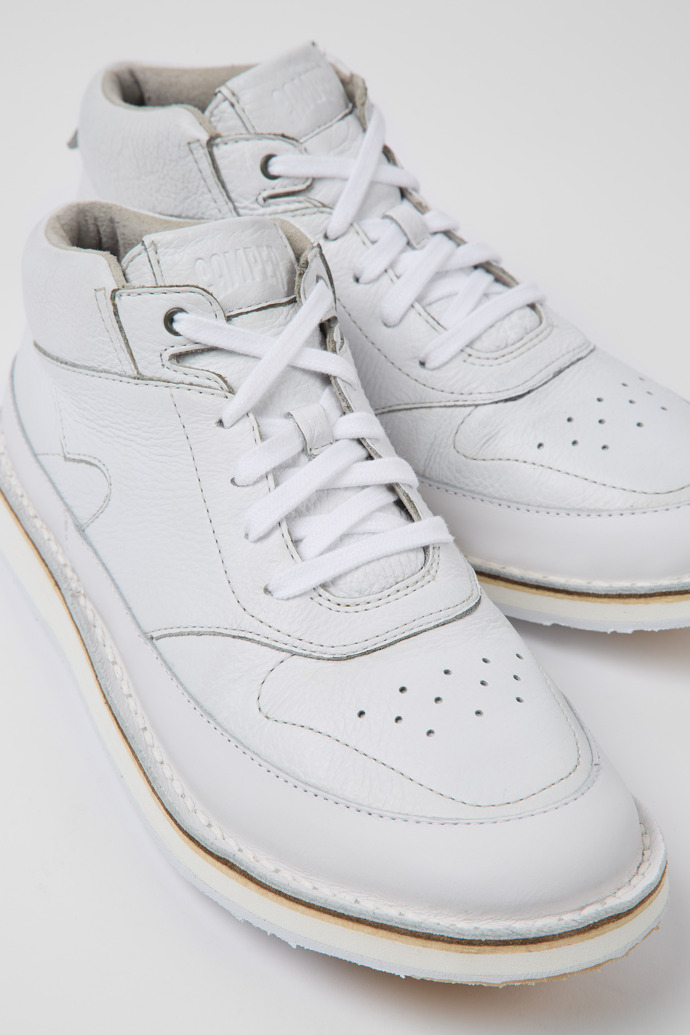 Close-up view of ReCrafted White leather sneakers for women