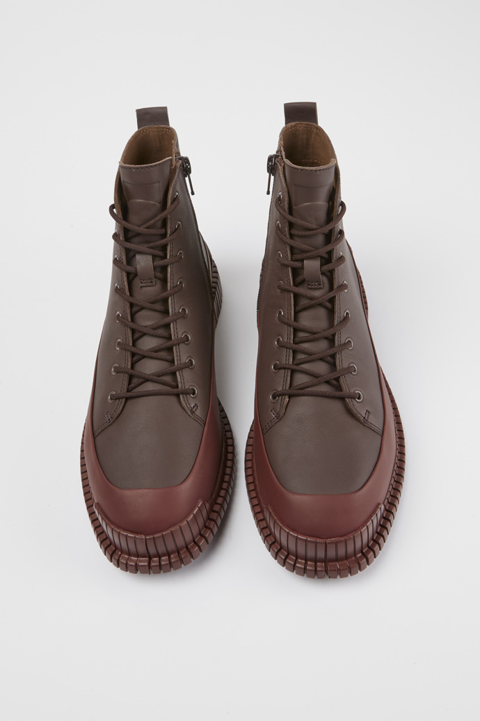 Overhead view of Pix Burgundy lace-up leather boots