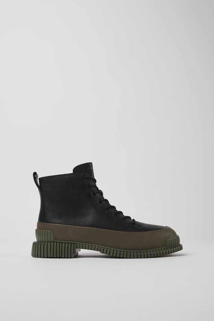 Side view of Pix Black and green leather ankle boots for women