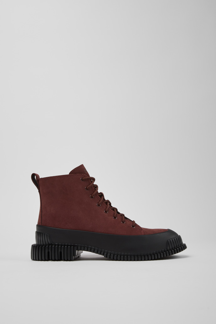 Side view of Pix Burgundy Nubuck and Leather Ankle Boots for Women.