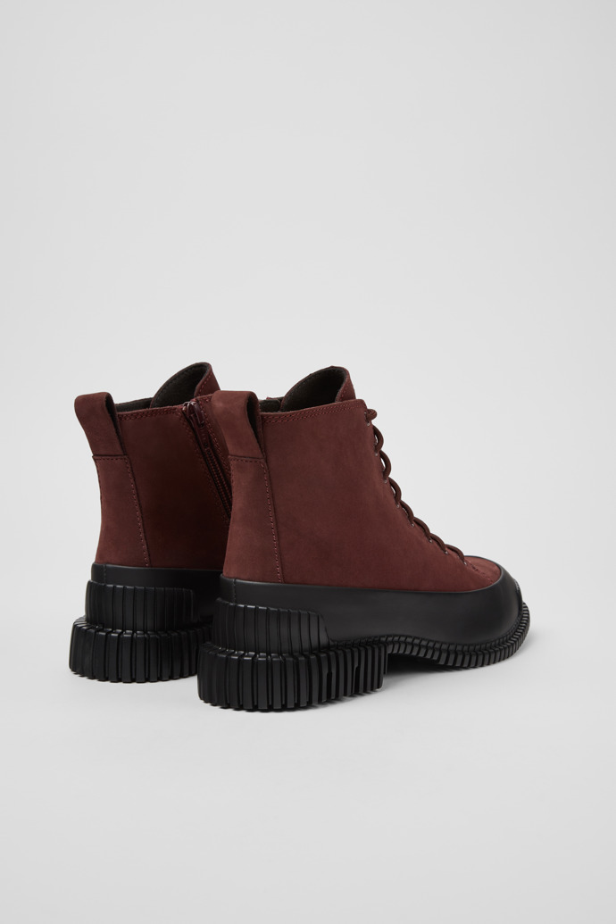 Back view of Pix Burgundy Nubuck and Leather Ankle Boots for Women.