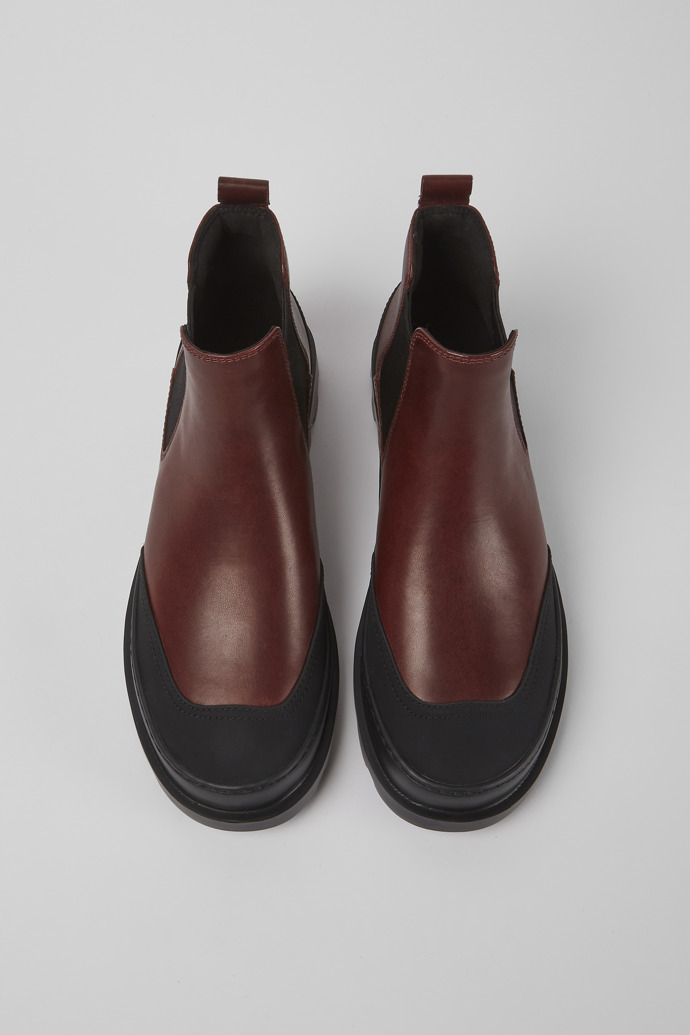 Overhead view of Brutus Black and burgundy ankle boots for women