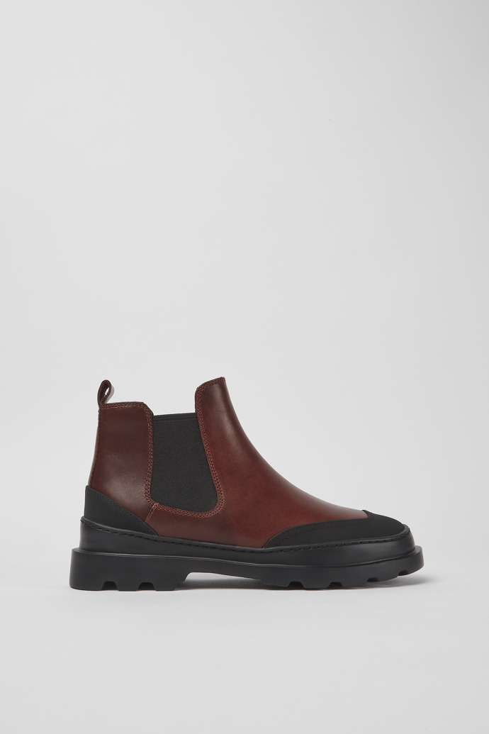 Side view of Brutus Black and burgundy ankle boots for women