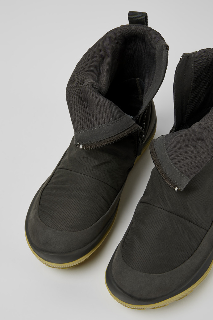 Close-up view of Peu Pista Grey nubuck and polyester boots