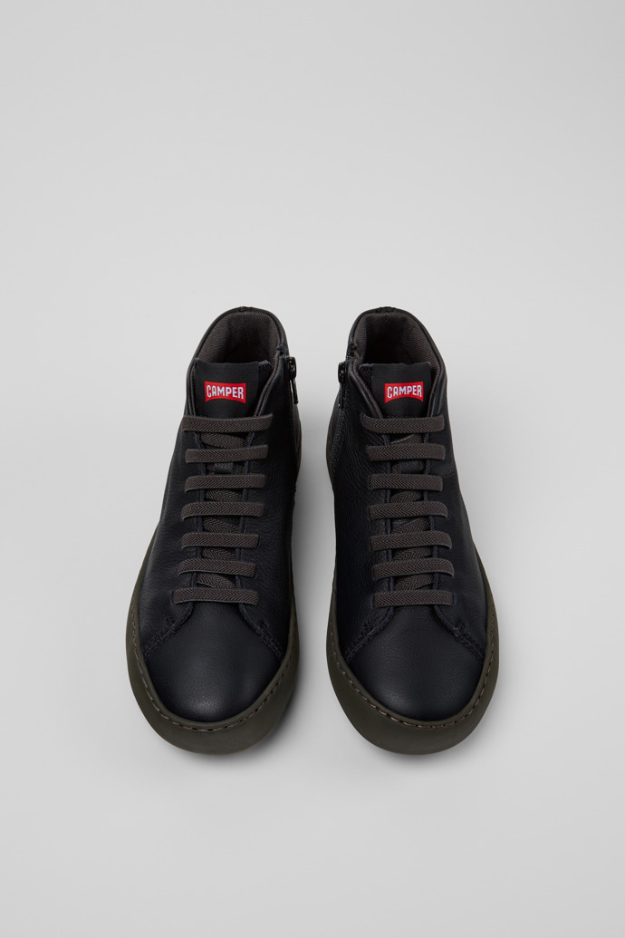 Overhead view of Peu Touring Black Leather Sneaker Booties for Women.