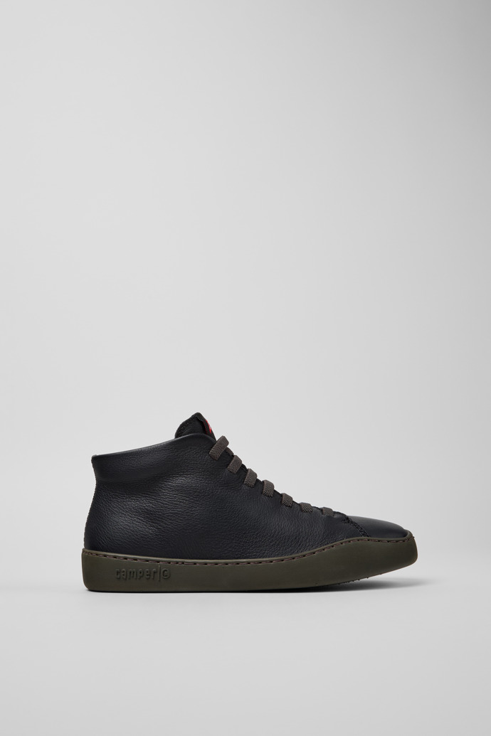 Side view of Peu Touring Black Leather Sneaker Booties for Women.