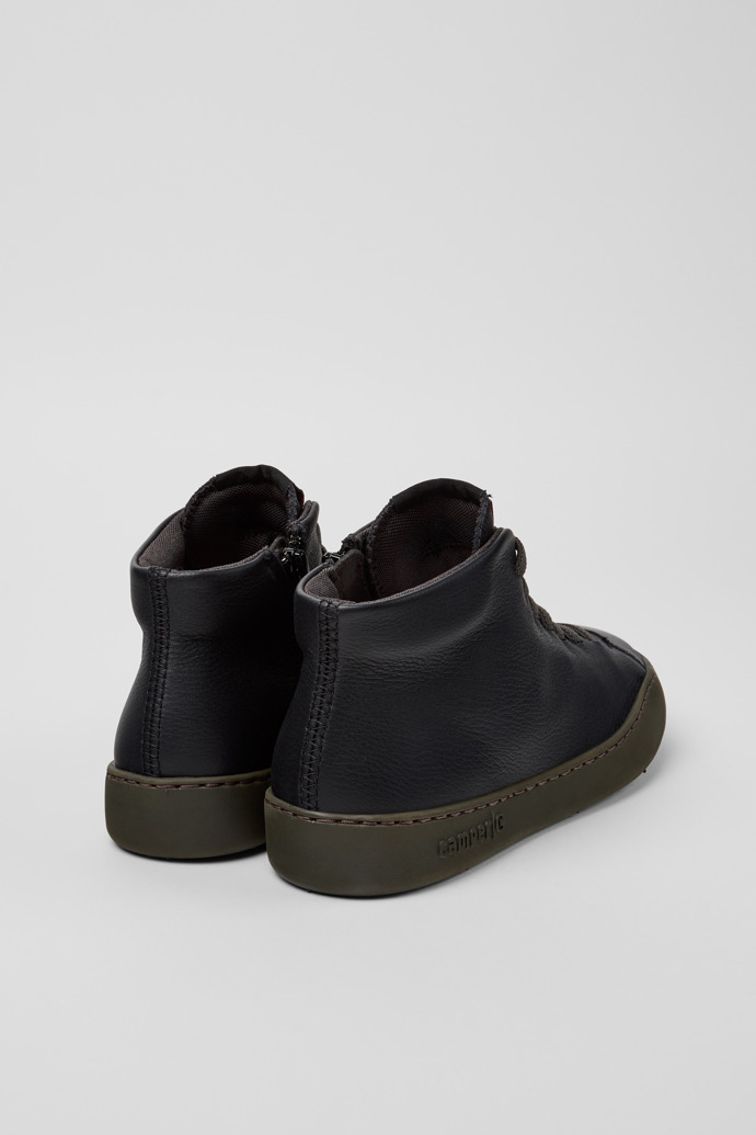 Back view of Peu Touring Black Leather Sneaker Booties for Women.