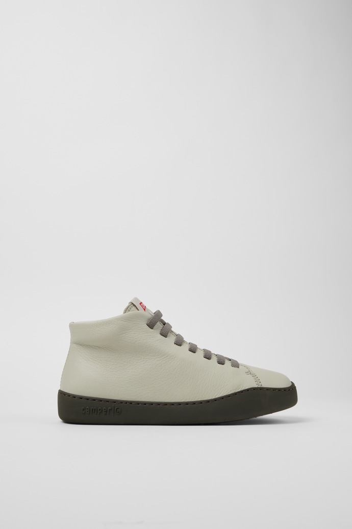Side view of Peu Touring Gray Leather Sneaker Booties for Women.