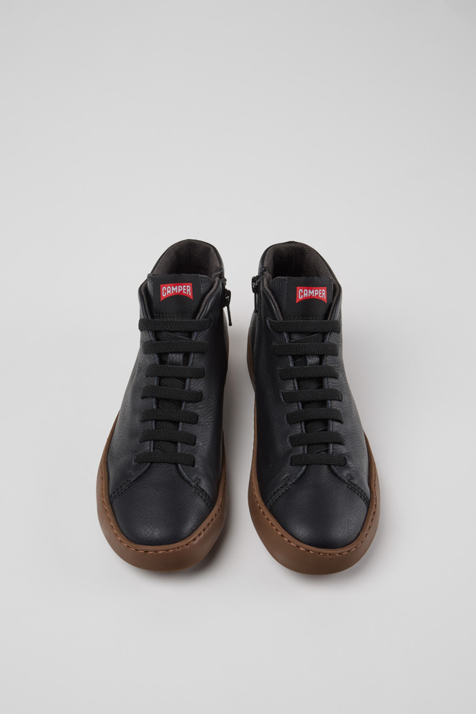 Overhead view of Peu Touring Black Leather Sneakers for Women.