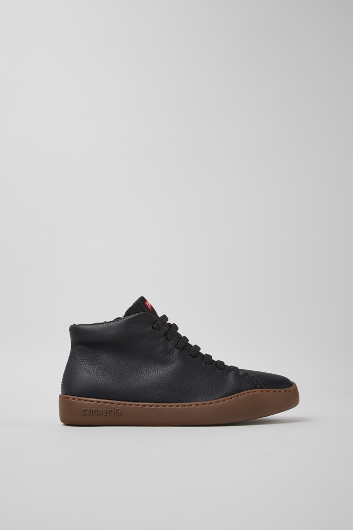 Side view of Peu Touring Black Leather Sneakers for Women.
