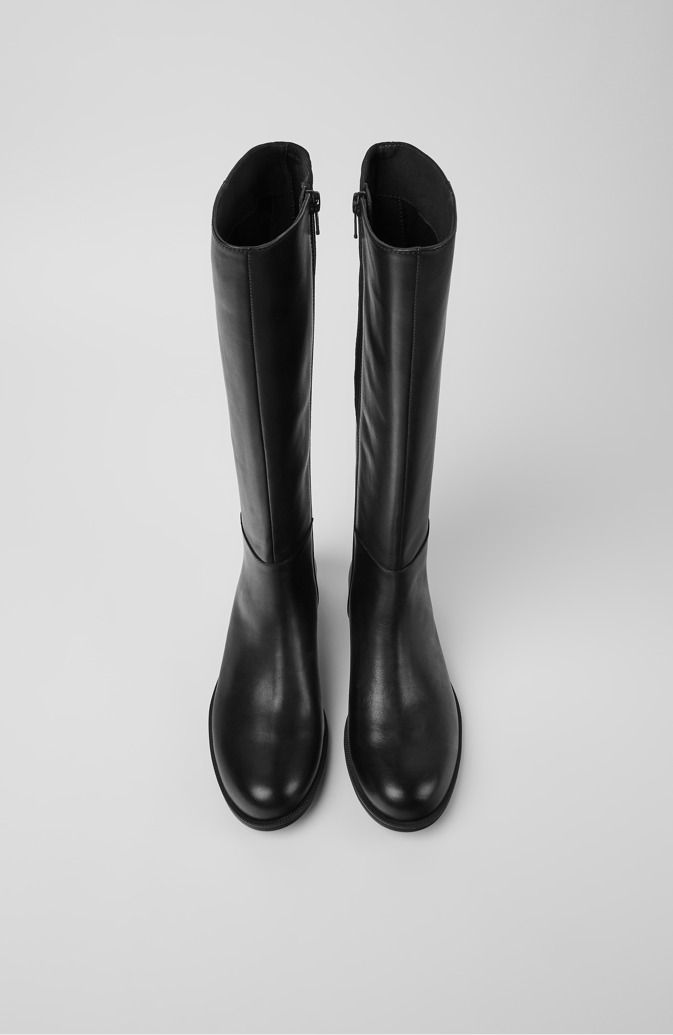Overhead view of Mil Black leather and textile black boots for women
