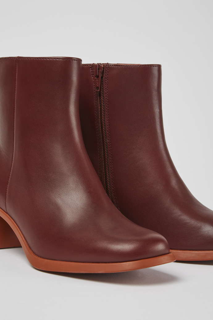 Close-up view of Meda Burgundy leather boots for women