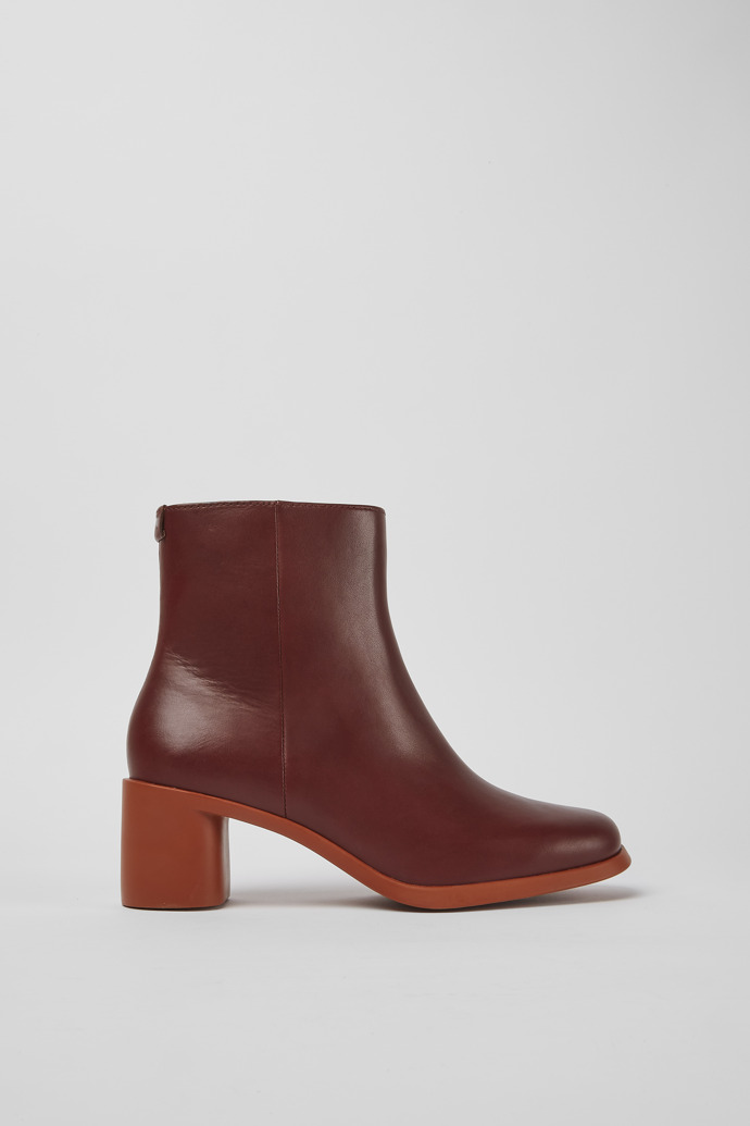 Image of Side view of Meda Burgundy leather boots for women